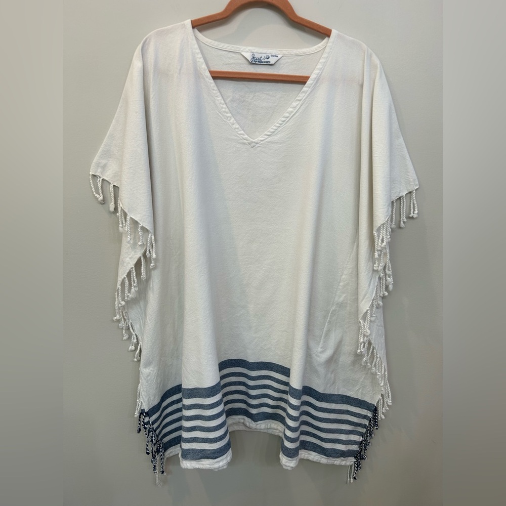 Just Bee Style Designed In America Cotton Cover Up White Blue Stripes On…